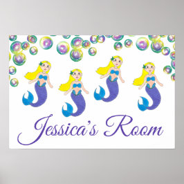 Póster Dormitorio personalizado de Chica de sirena con na
