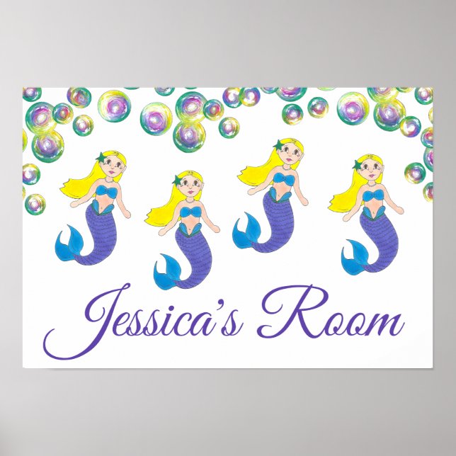 Póster Dormitorio personalizado de Chica de sirena con na (Frente)