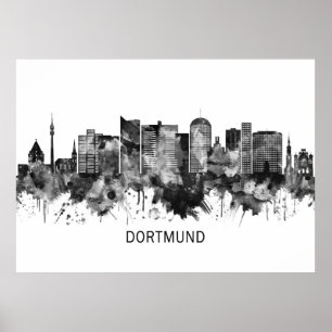 Póster Dortmund Germany Skyline BW