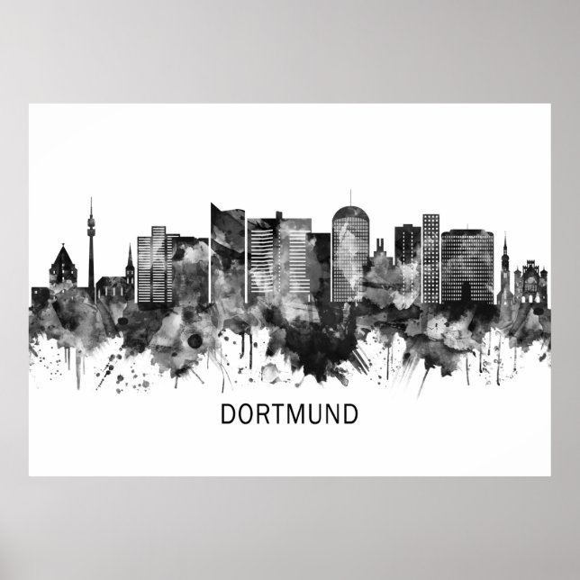 Póster Dortmund Germany Skyline BW (Frente)