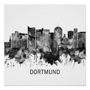 Póster Dortmund Germany Skyline BW
