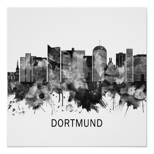 Póster Dortmund Germany Skyline BW (Anverso)