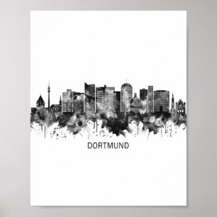 Póster Dortmund Germany Skyline BW