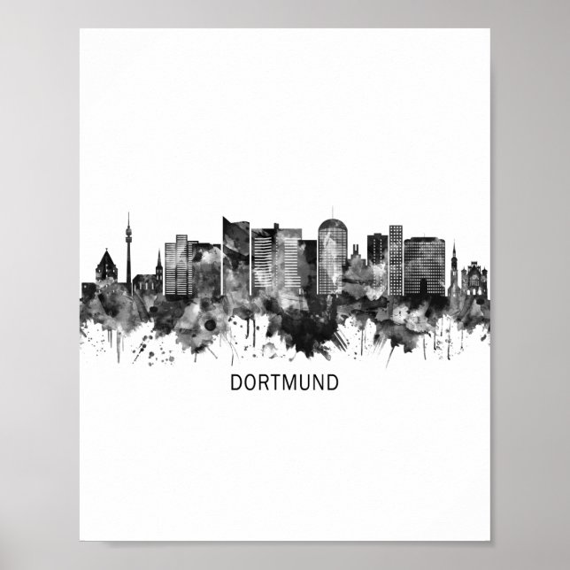 Póster Dortmund Germany Skyline BW (Frente)