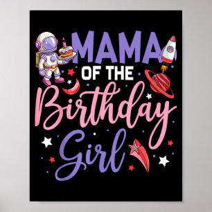 Póster Dos a la luna mamá de la niña cumpleañera astronau