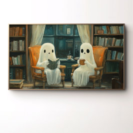 Póster Dos acogedores fantasmas leyendo en una biblioteca