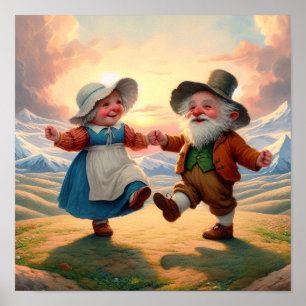 Póster Dos adorables Munchkins adultos bailando al atarde