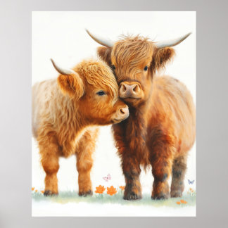 Póster Dos Adorables vacas de la región montañosa abrazán