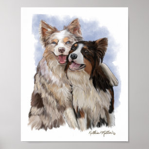 Póster Dos amigos de dibujos animados Border Collie
