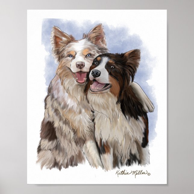 Póster Dos amigos de dibujos animados Border Collie (Frente)