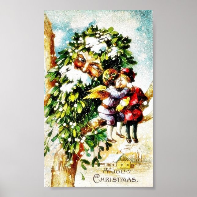 Póster Dos ángeles sentados en la rama, besándose y un (Frente)