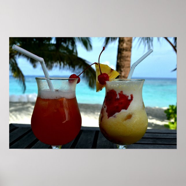 Póster Dos Bebidas Tropicales De Fruta, Playa, Resort (Frente)