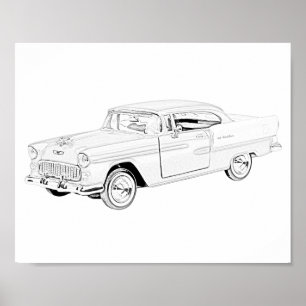 Póster Dos Bel Air blanco y negro 1955 de Chevy del tono