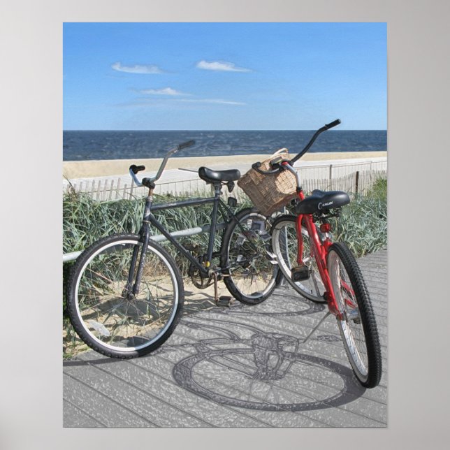 Póster Dos bicicletas en el paseo marítimo de Jersey Shor (Frente)
