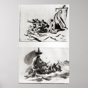 Póster Dos bocetos para The Raft of the Medusa, c.1819
