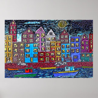 Póster Dos Botes De Tuglanes Por La Noche