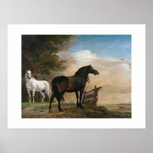 Póster Dos caballos en pastoreo