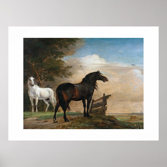 Póster Dos caballos en pastoreo (Frente)