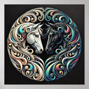 Póster Dos cabezas de caballo enfrentadas entre sí