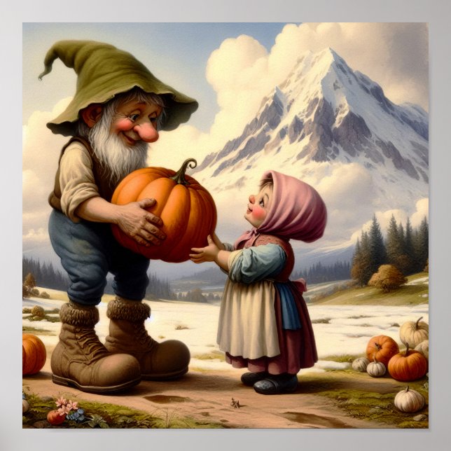 Póster Dos calabazas adorables para adultos en un parche  (Frente)