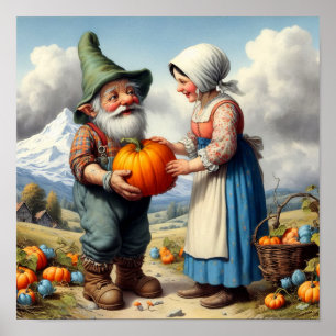 Póster Dos calabazas adorables para adultos en un parche