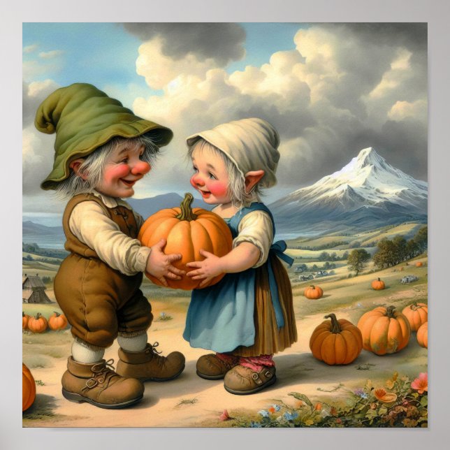 Póster Dos calabazas adorables para adultos en un parche  (Frente)