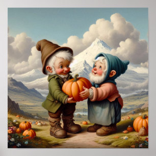 Póster Dos calabazas adorables para adultos en un parche
