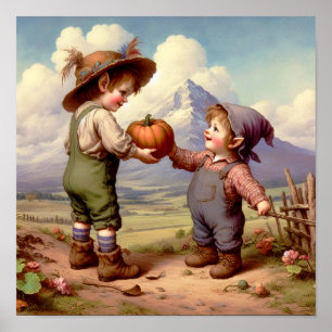 Póster Dos calabazas venecianas adorables en un parche de