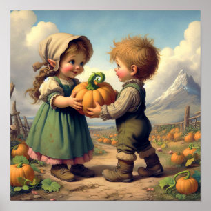 Póster Dos calabazas venecianas adorables en un parche de