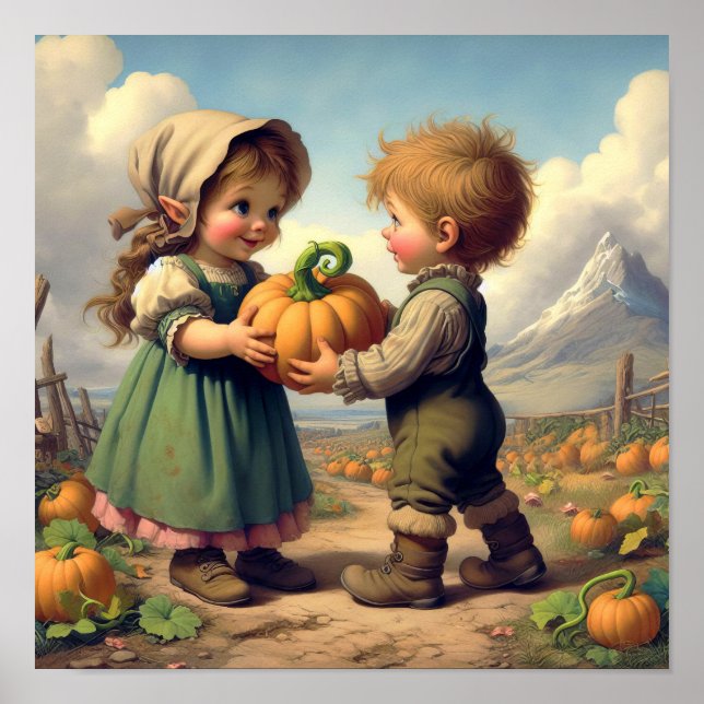 Póster Dos calabazas venecianas adorables en un parche de (Frente)