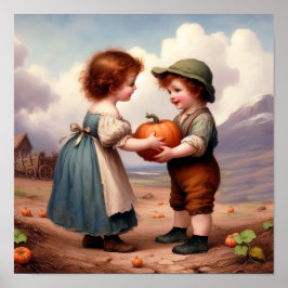 Póster Dos calabazas venecianas adorables en un parche de