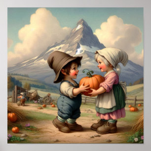 Póster Dos calabazas venecianas adorables en un parche de