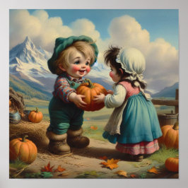 Póster Dos calabazas venecianas adorables en un parche de