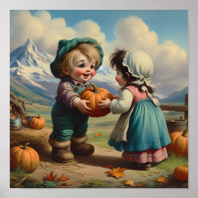 Póster Dos calabazas venecianas adorables en un parche de (Frente)