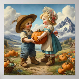 Póster Dos calabazas venecianas adorables en un parche de