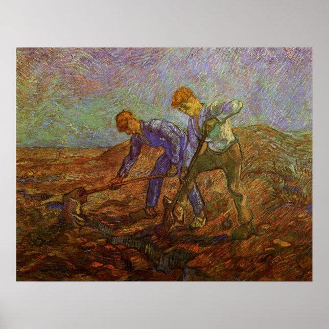 Póster Dos campesinos cavando por Vincent van Gogh (Frente)