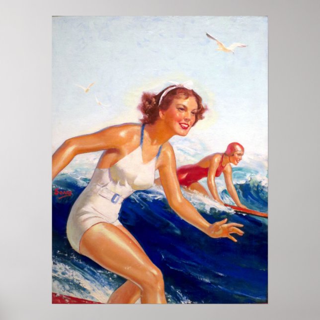 Póster Dos Chicas surfistas de William Fulton Soare (Frente)