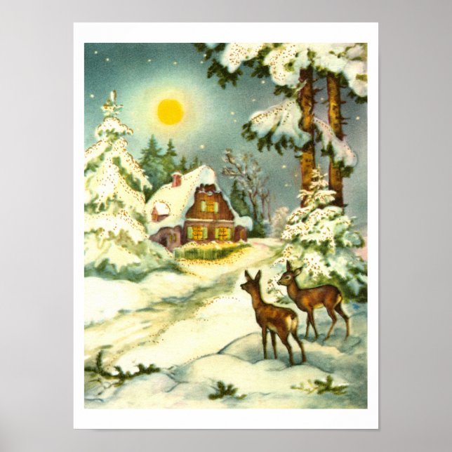 Póster Dos ciervos en la nieve (Frente)
