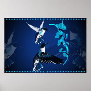 Póster Dos Colibríes-Yardsign azules
