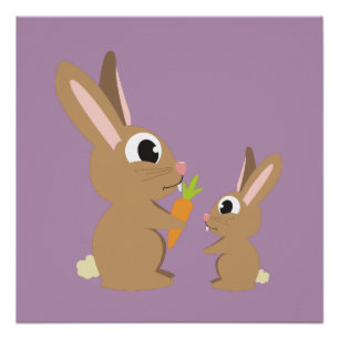 Póster Dos conejos lindos compartiendo una zanahoria