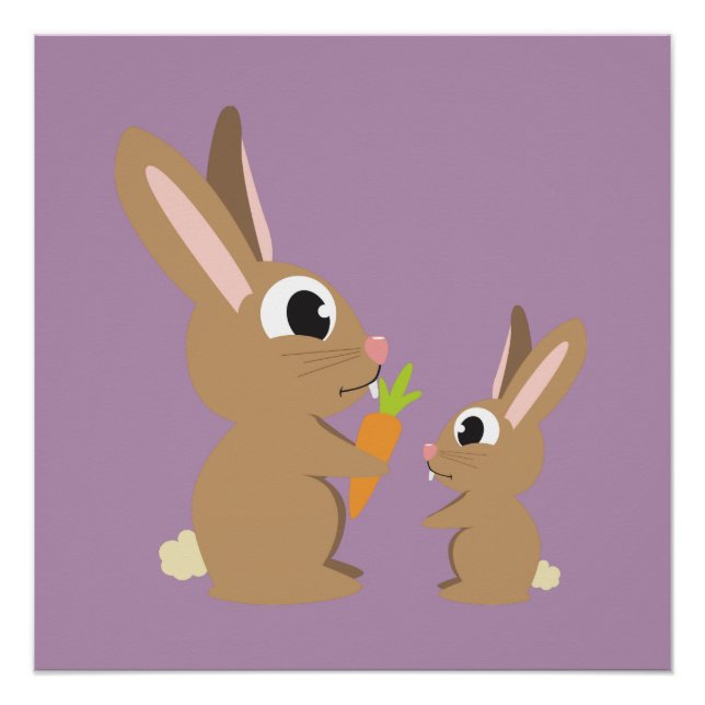 Póster Dos conejos lindos compartiendo una zanahoria (Anverso)