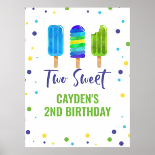 Póster Dos Cool Cumpleaños 2º Paleta De Hielo Azul Verde