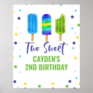 Póster Dos Cool Cumpleaños 2º Paleta De Hielo Azul Verde