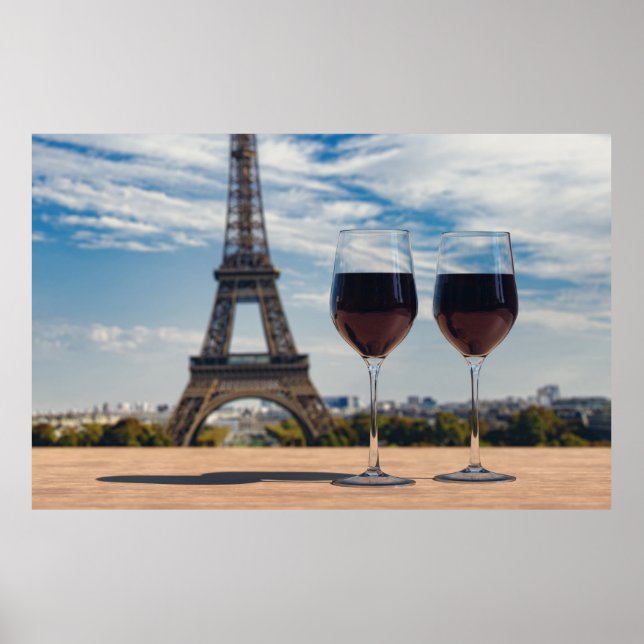 Póster Dos copas de vino con Torre Eiffel (Frente)