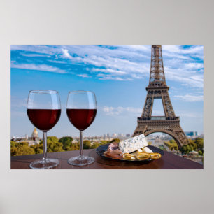 Póster Dos copas de vino en un café de París