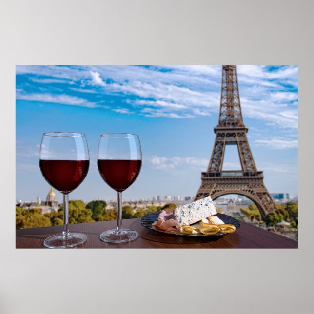 Póster Dos copas de vino en un café de París (Frente)
