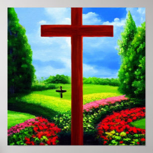 Póster Dos cruces en un Poster de jardín