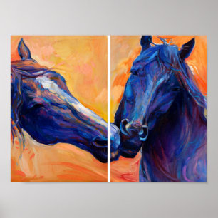 Póster Dos Cuadros De Cabeza De Cabeza De Caballo: Dúo De
