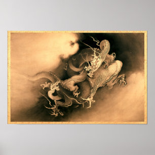 Póster Dos dragones en nubes (1885) por Kanō Hōgai