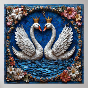 Póster Dos elegantes cisnes con coronas